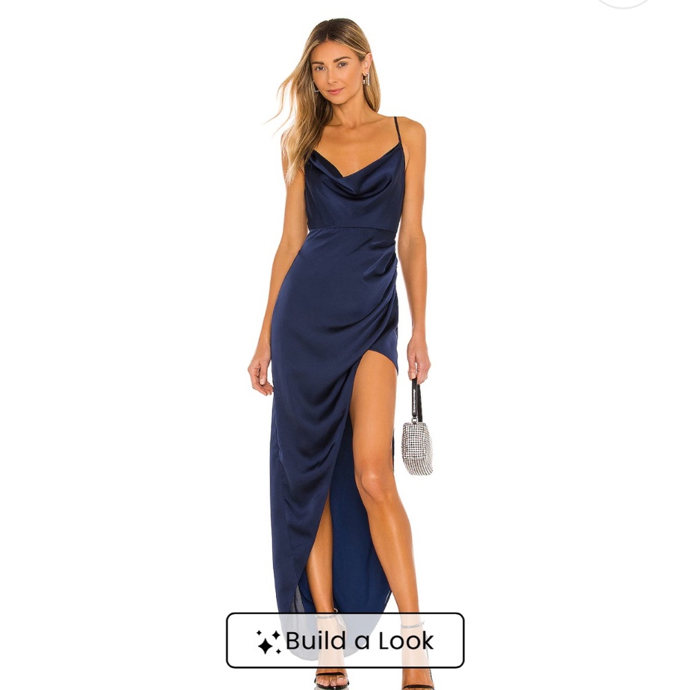 REVOLVE Navy Blue Satin Dress